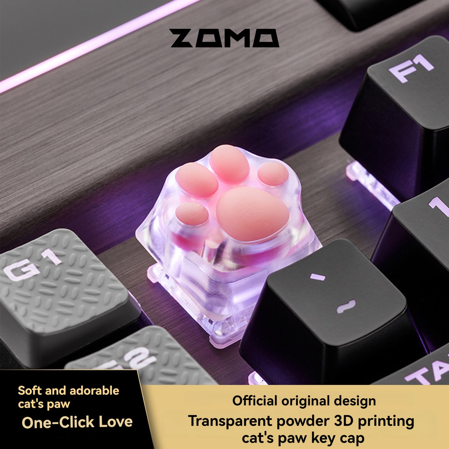 ZOMO Pink MZ Paw Rotatable Metal Keycap for Mechanical Keyboard Cherry MX Compatible