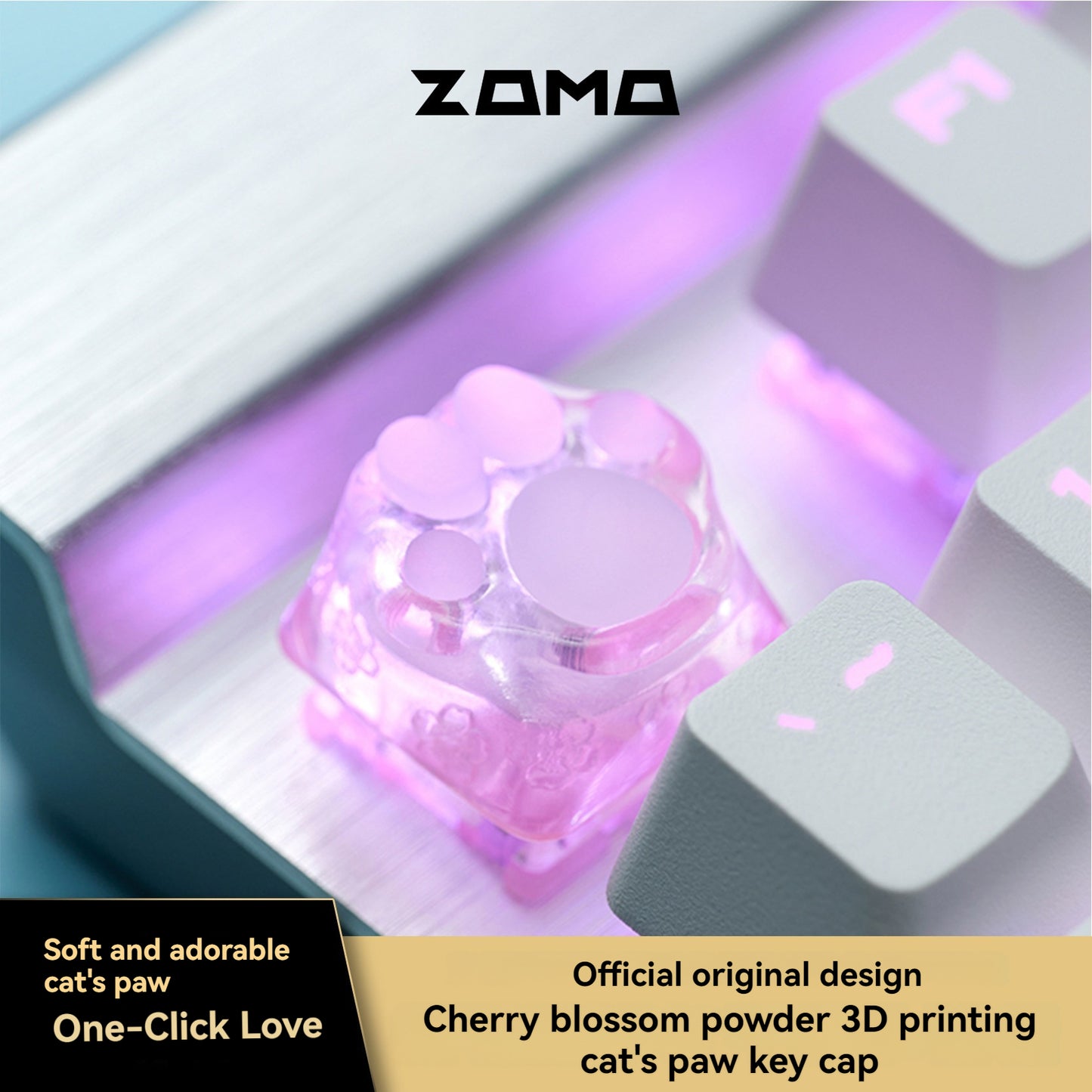 ZOMO Pink MZ Paw Rotatable Metal Keycap for Mechanical Keyboard Cherry MX Compatible