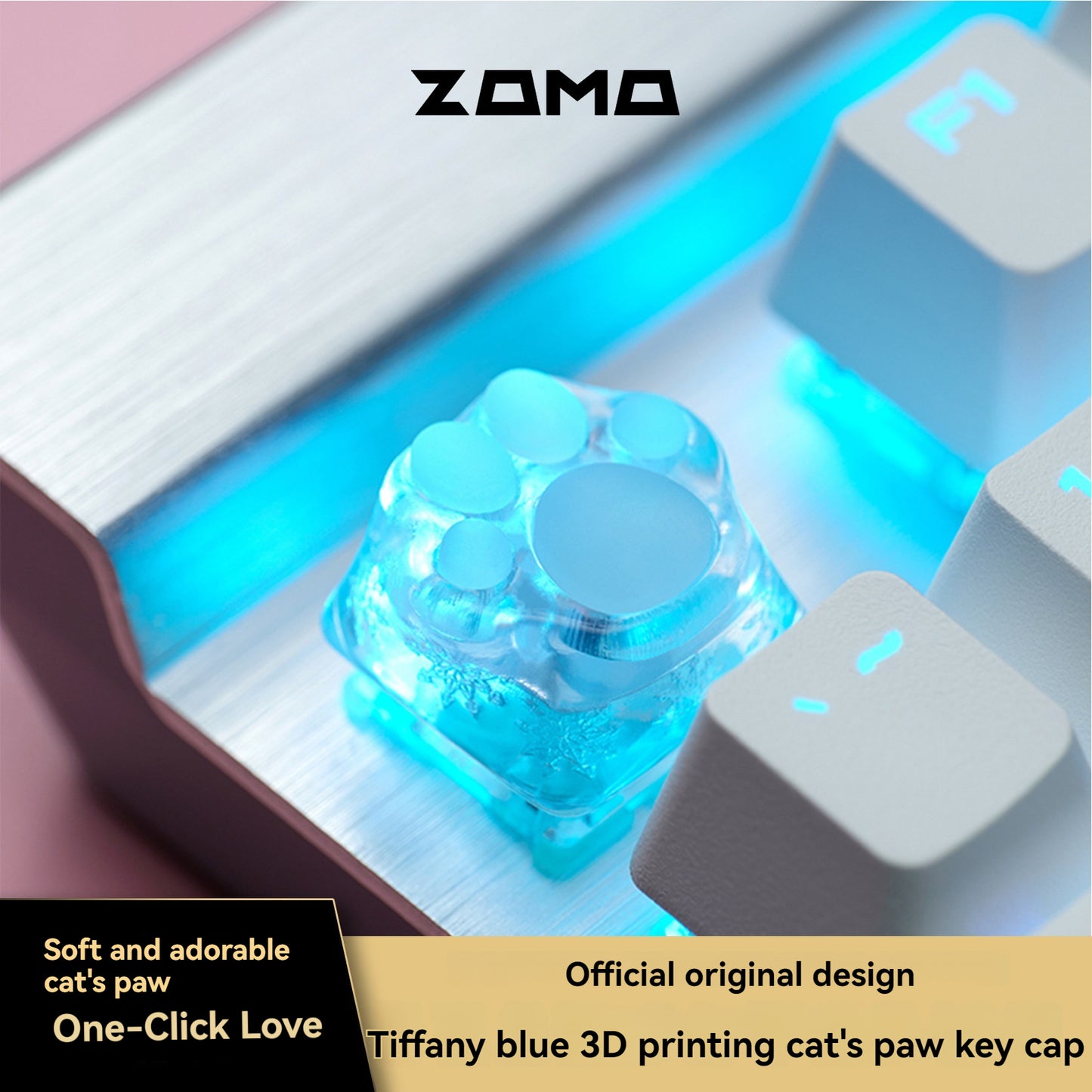 ZOMO Pink MZ Paw Rotatable Metal Keycap for Mechanical Keyboard Cherry MX Compatible