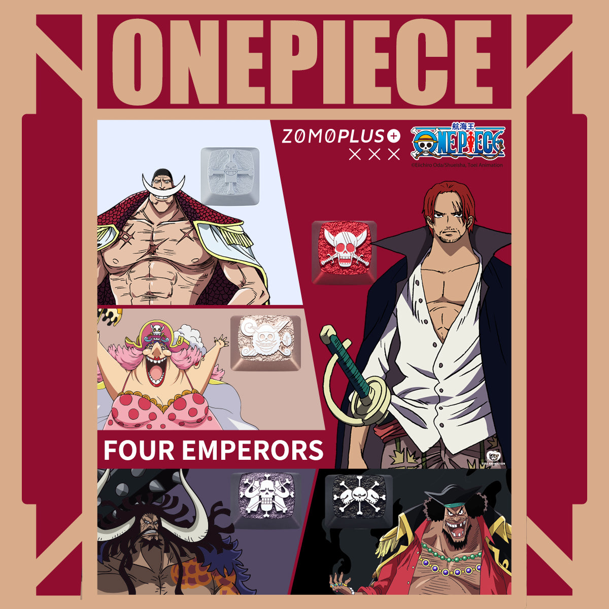ONE PIECE - FOUR EMPERORS ALUMINUM ARTISAN KEYCAPS (SET OF 5)